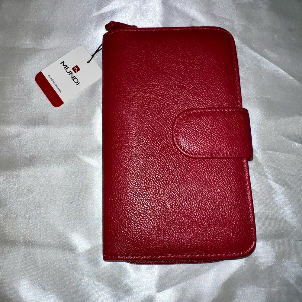 Mundi Red Leather Wallet with Card Slots, Checkbook Holder (Offers Welcome!)